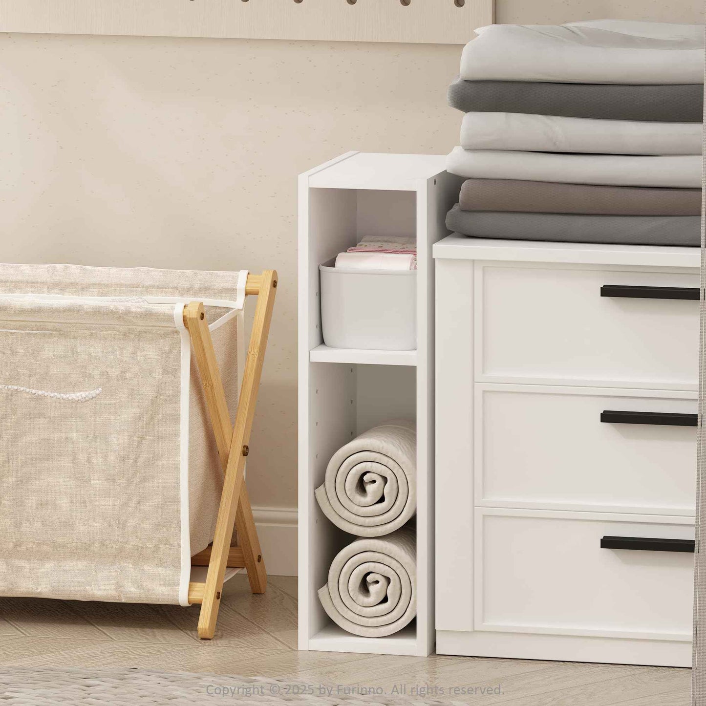 Furinno Reed 2-Tier Closet Organizers and Storage, Closet Organizer, Open Shelf Closet Storage, for Wardrobe, Bedroom, Living Room, 6-Inch Width, White