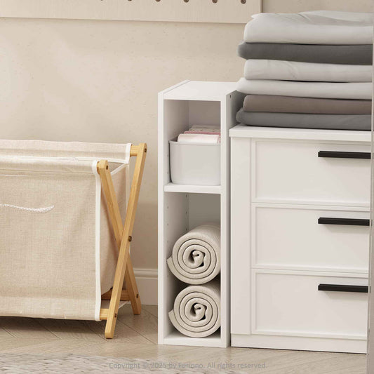 Furinno Reed 2-Tier Closet Organizers and Storage, Closet Organizer, Open Shelf Closet Storage, for Wardrobe, Bedroom, Living Room, 6-Inch Width, White