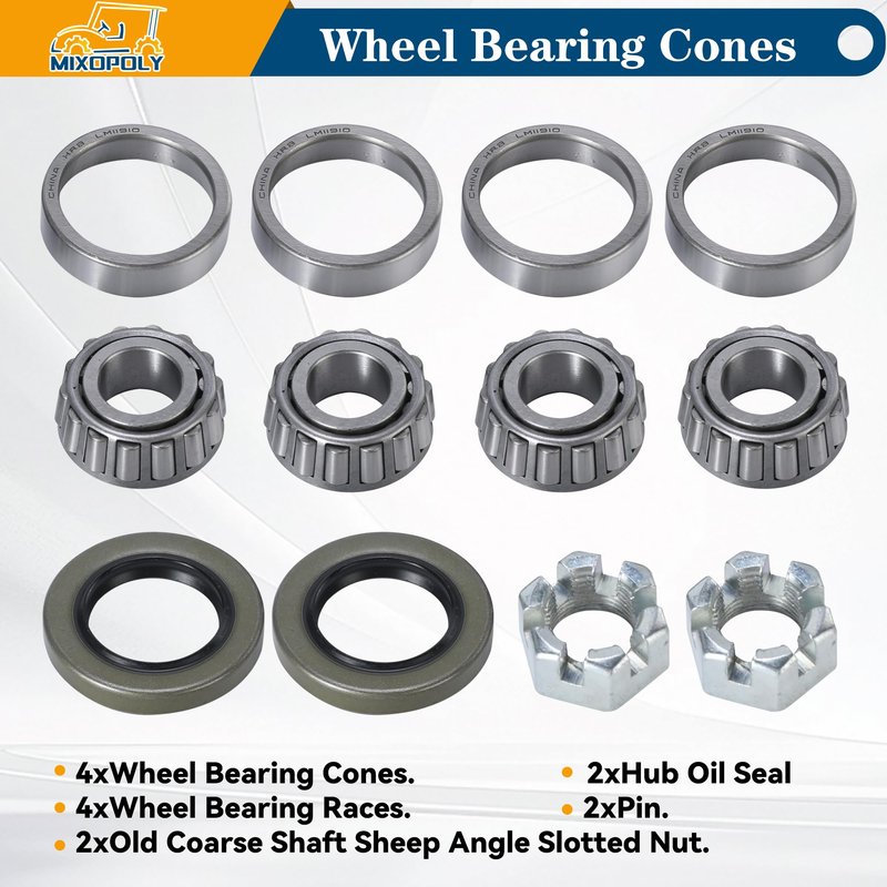 Mixopoly 2 Sets Golf Cart Front Wheel Hub Bearings and Seals Kit for Club Car DS and Carryall 1982-2002 Gas and Electric Replace OEM 1011393, 1013135, 11949, 7840