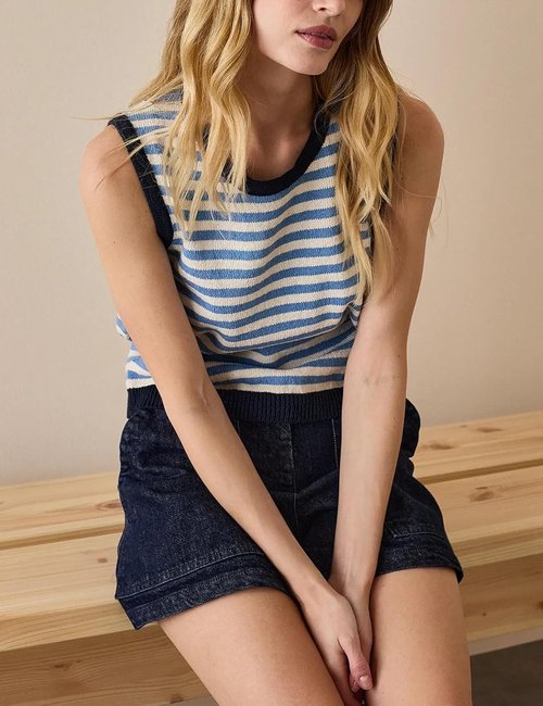 Hongsui Women's Striped Color Block Sweater Vest - Oversized Ribbed Knit Tank Top