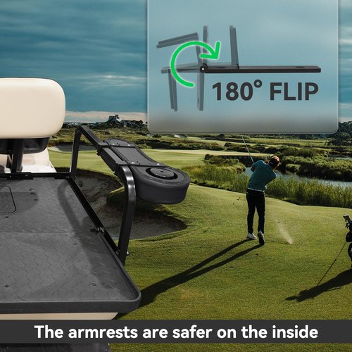 HANGKUNNEE Golf Cart Armrest for Golf Cart Rear Seat kit, Arm Rest with Cup Holder for Club Car EzGo Yamaha No Drilling Required Kits,Golf Cart Flip Hinge Armrest - Fit 0.78" and 1" Square Tube Frame