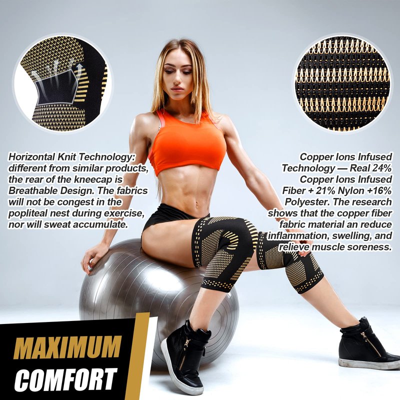 NEENCA Copper Knee Braces for Knee Pain Relief - 2 Pack Knee Sleeves Set, Knee Compression Sleeves with Copper Ions Infused Fiber for Sports, Workout, Arthritis, Meniscus Tear- FSA/HSA Eligible