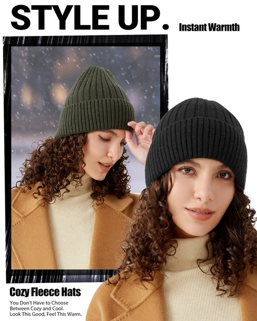 choshion Winter Beanie Hat for Men Women,Fleece Lined Fisherman Beanies,Cold Weather Thick Warm Knit Cuffed Skull Cap
