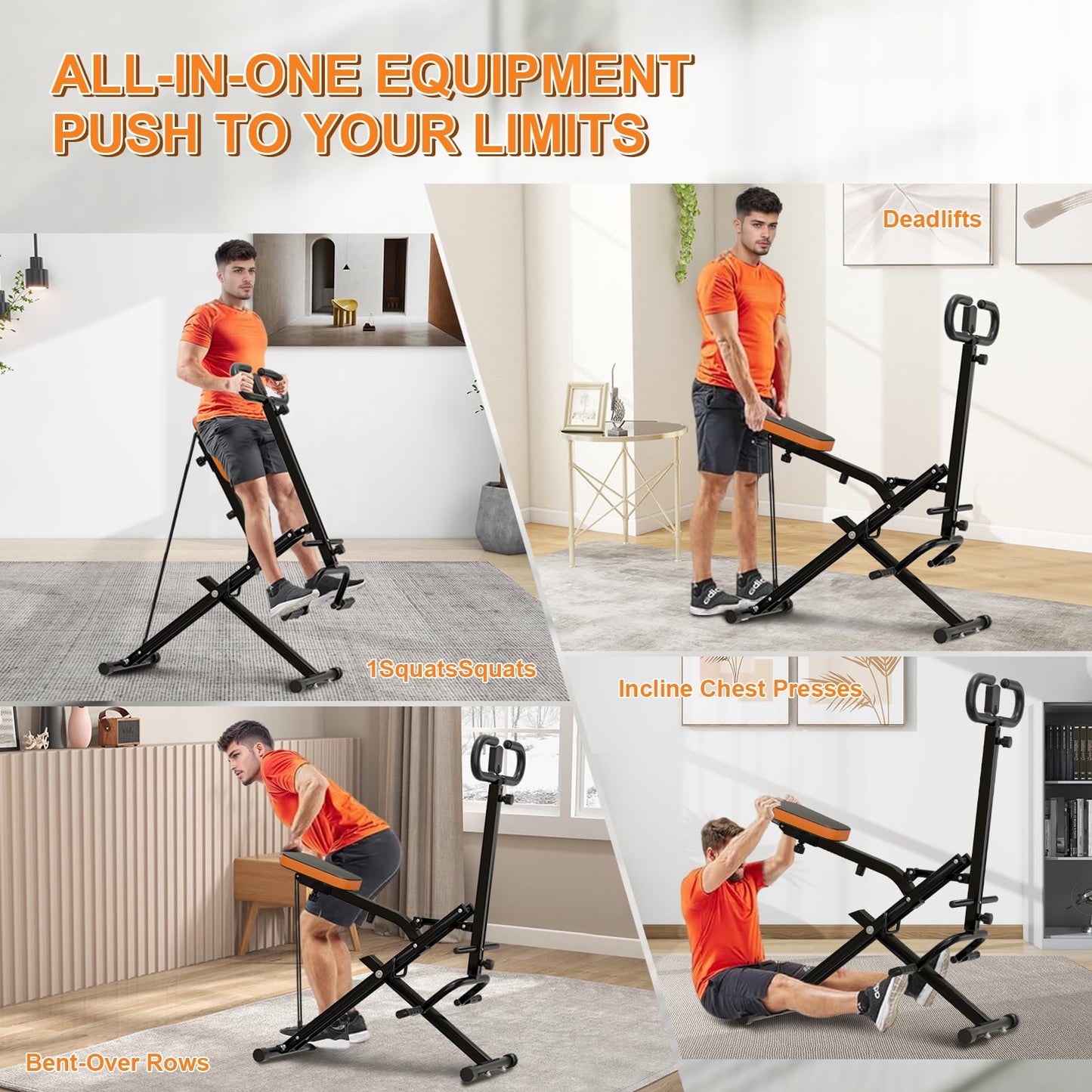 RIVANO Squat Machine, Ab Workout Equipment, 265lbs Loading Capacity Rowing Machines for Home Foldable with Adjustable Resistance Bands and Display, Exercise Trainer for Botty Butt Thighs, Grey