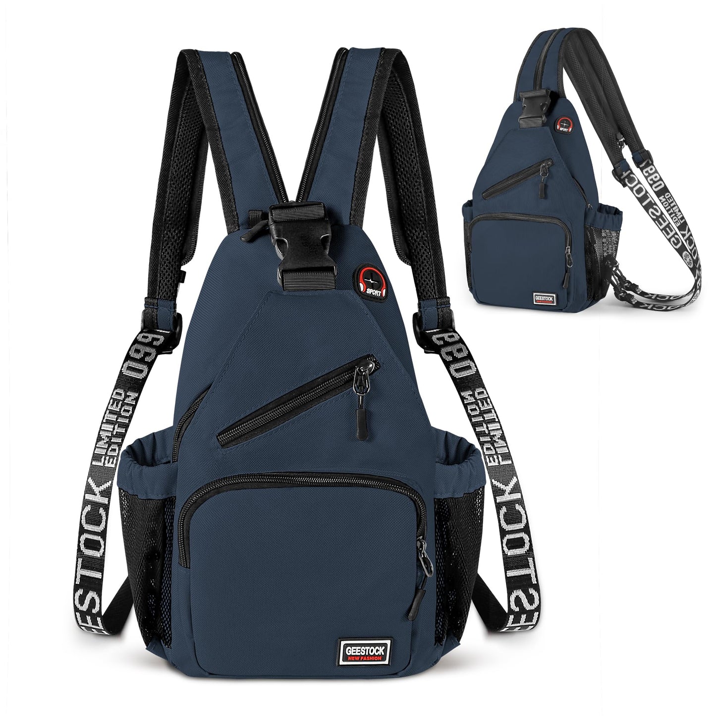 VALUEQLO Crossbody Backpack Convertible Sling Bag for Women Men with Adjustable Strap Small Casual Daypack for Hiking Traveling (Small, 11-Inch, Dark Blue)