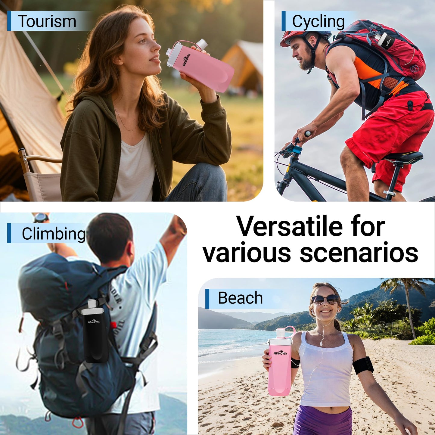 GDMOVFA Collapsible Water Bottles,20oz Reusable Silicone Foldable Water Bottle,Portable Leak-proof Collapsible Water Bottle for Traveling Camping Hiking Cycling Yoga Sports Outdoor (Black)