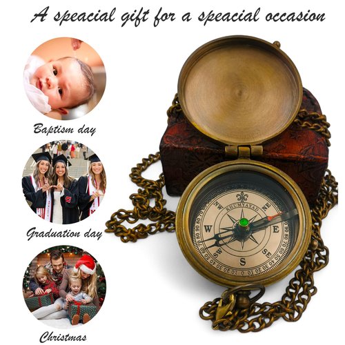 KHUMYAYAD Brass Pocket Compass Hand Made Fully Functional Compass Antique Nautical Replica Item with Leather Case.