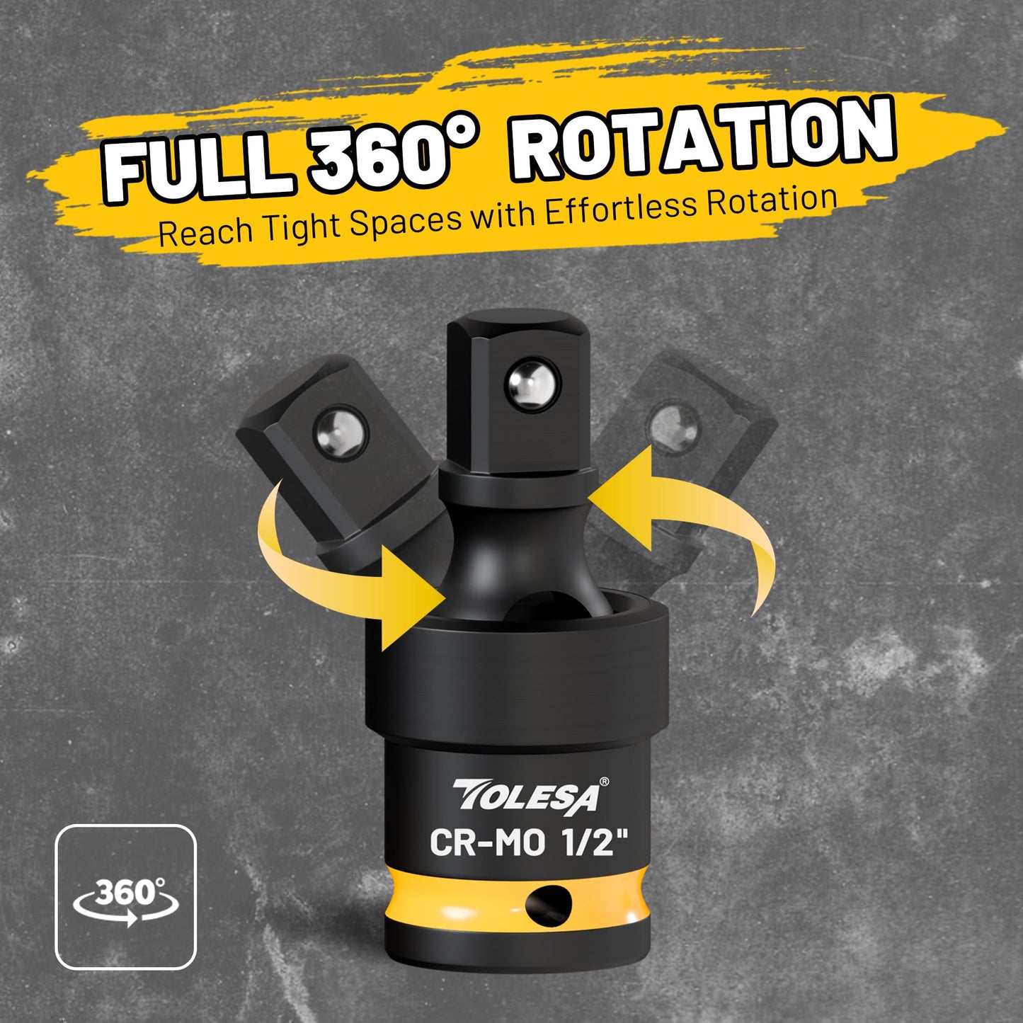 TOLESA Swivel Socket Set, Impact Universal Joint-Socket Set, 1/2", 3/8", 1/4" Flexible Socket Swivel Set Premium CR-MO Steel U Joint Adapter Wobble