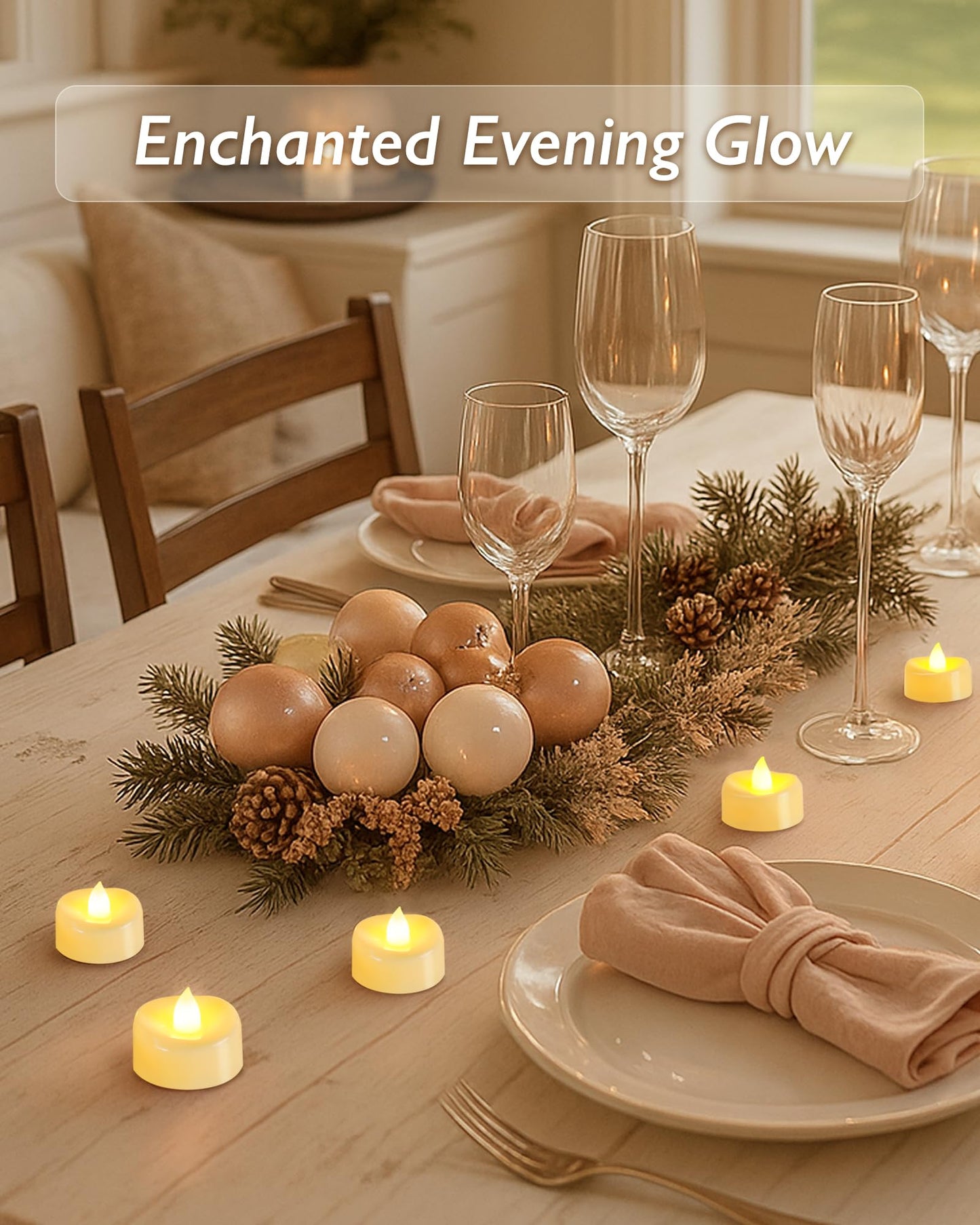 Raycare 24 Pack LED Tea Lights Battery Operated, 200+Hour Flickering Votive Candles, Realistic Fake Flameless TeaLights for Wedding Party Halloween Thanksgiving Christmas Decorations,Ivory Base