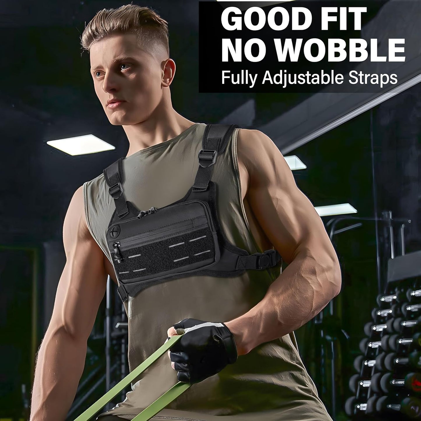 MOZETO Running Vest for Men - Lightweight, Water-Resistant Chest Pack with Reflective Back & Extra Storage