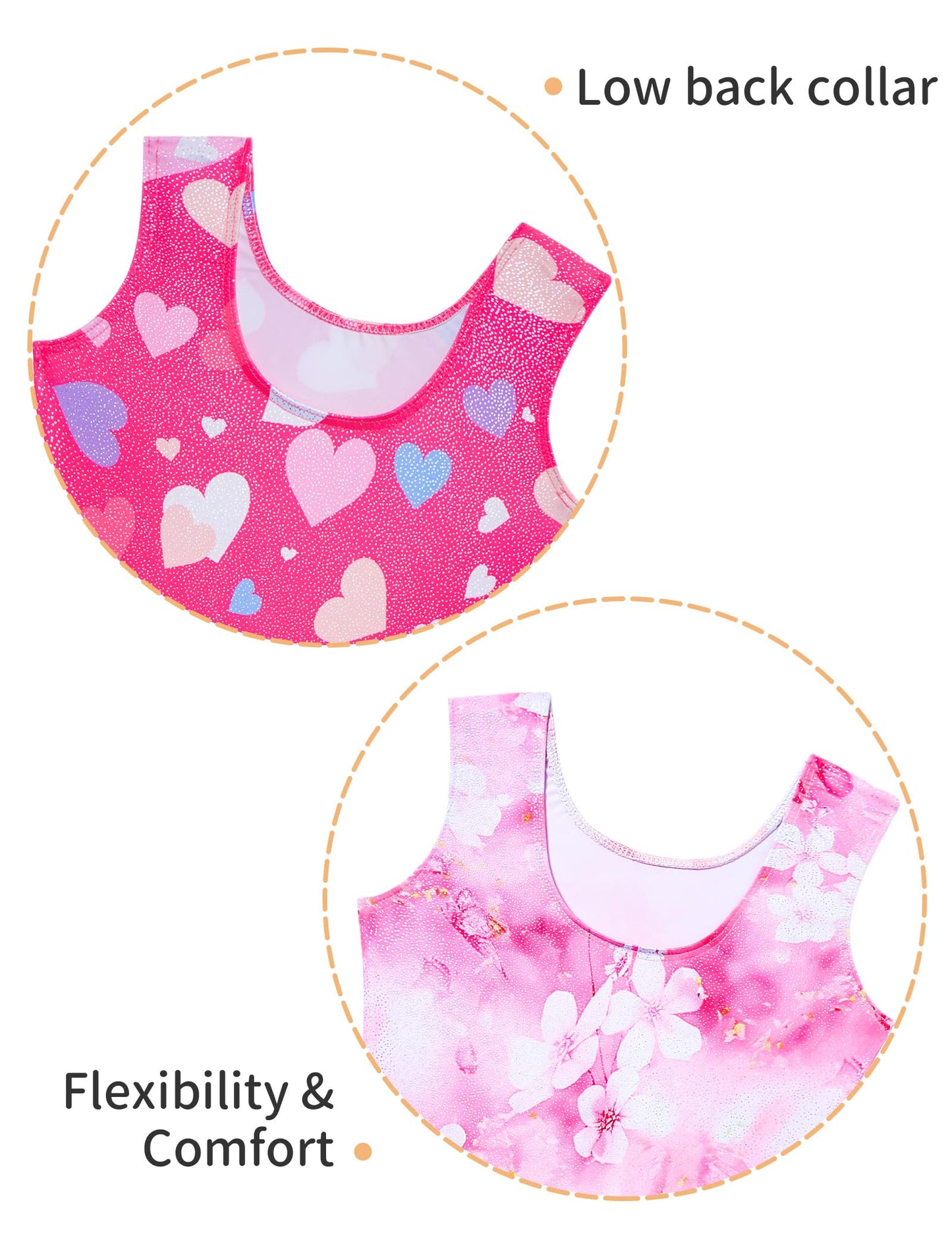 Nokecina Girls Gymnastics Leotards Size 8-9 Years 2 Pack Sparkly Pink Biketards Stretchable Unitards for Tumbling Class