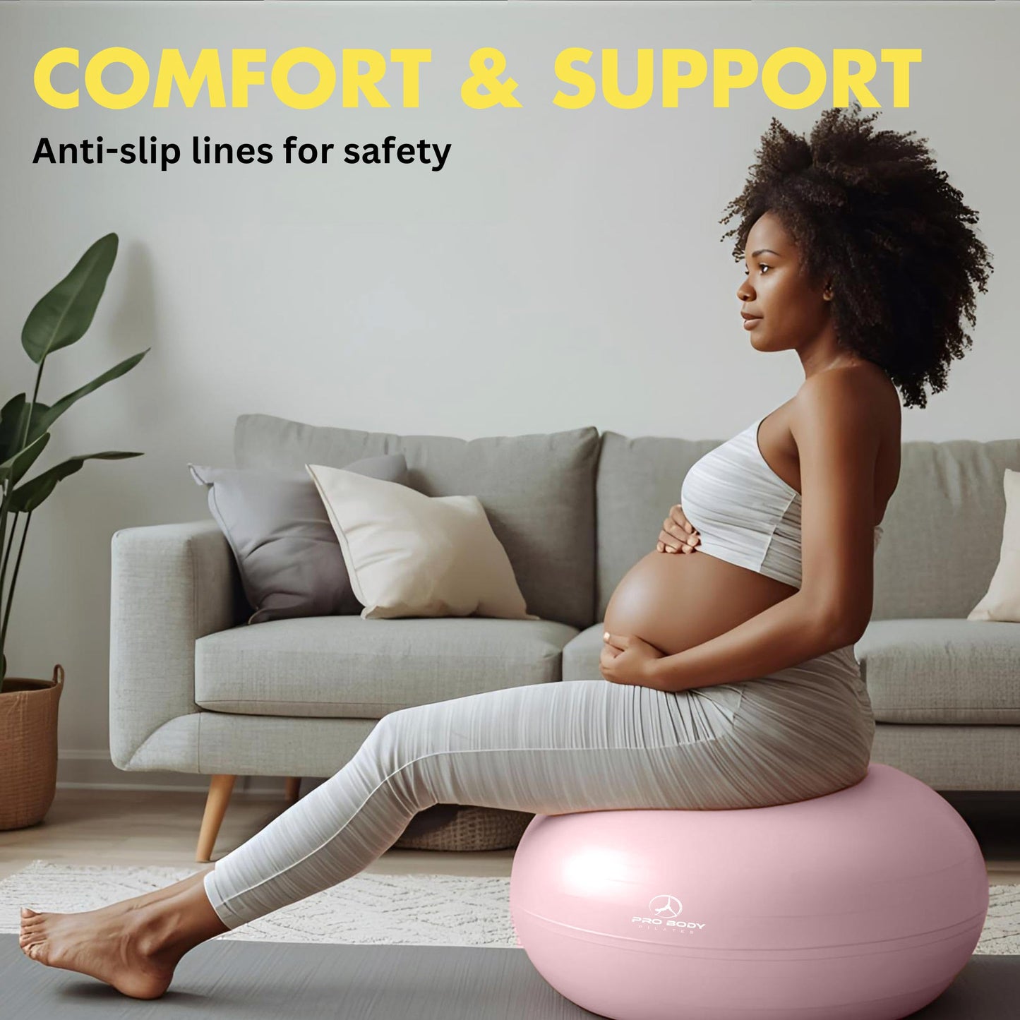 ProBody Pilates Pregnancy Ball - Yoga Ball for Pregnancy with Book, Prenatal, Labor & Postnatal Maternity Exercise (Lilac, 55 cm)