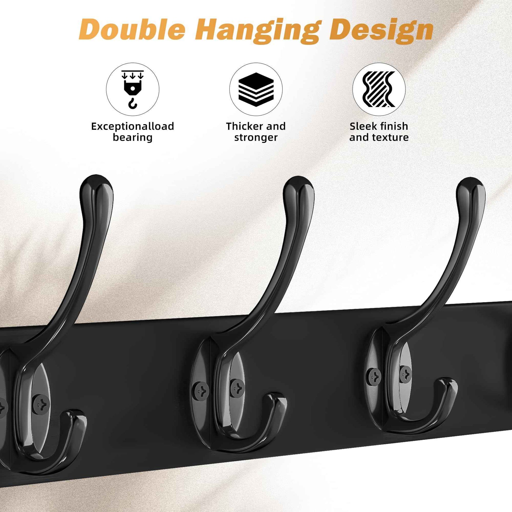 VASMIA Coat Rack Wall Mount with Shelf,Bamboo Wall Shelf with Hooks,Coat Hangers for Entryway,Bathroom, Living Room, Bedroom, Black