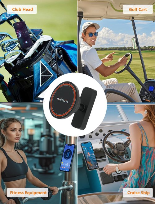 2-Pack Magnetic Golf Cart Phone Holder, Golf Cart Phone Mount with N52 Magnets Compatible with EZGO, Club Car, Yamaha, Golf Cart Accessories