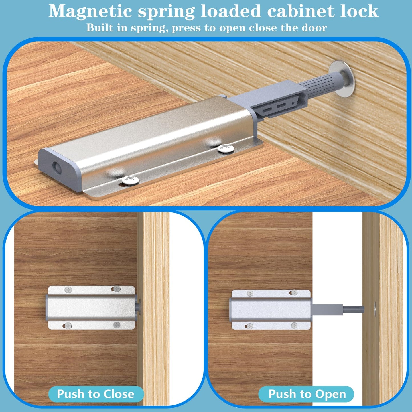 Push to Open Door Latch for Cabinet Door 2 Pack Magnetic Push to Open Cabinet Hardware Heavy Duty Touch Latch for Closet Kitchen Doors Cabinets Drawers Wardrobes