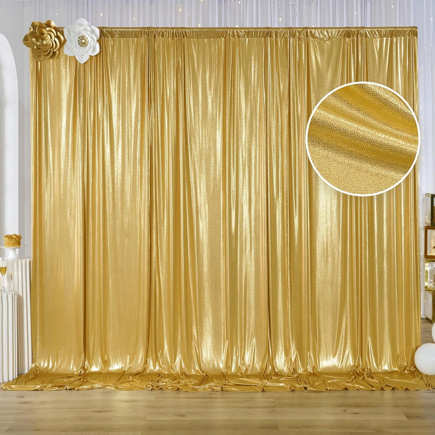 Skiennix Gold Sequin Backdrop Curtain Panels - Wrinkle-Free Glitter Drapes | 10x10 ft for Weddings & Parties