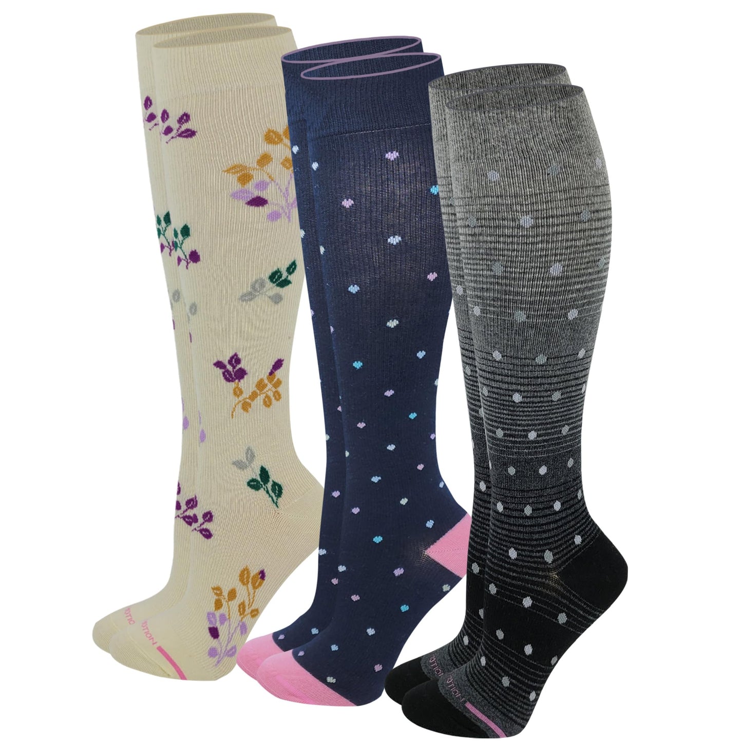 Dr Motion Women's Compression Knee High Socks, 15-20 mmHg, 3 Pairs (PT#C, 9-11)