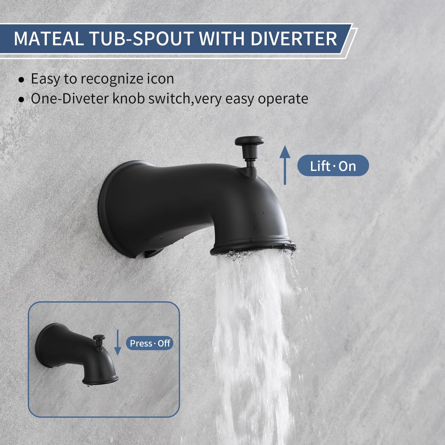 Taplong Tub Shower Faucet Set with Valve,Dual Shower Head and Handheld 2 in 1 Combo Set 3-Way Diverter Tub and Shower Faucet Combo High Pressure Shower Trim Kit,Matte Black,TP038