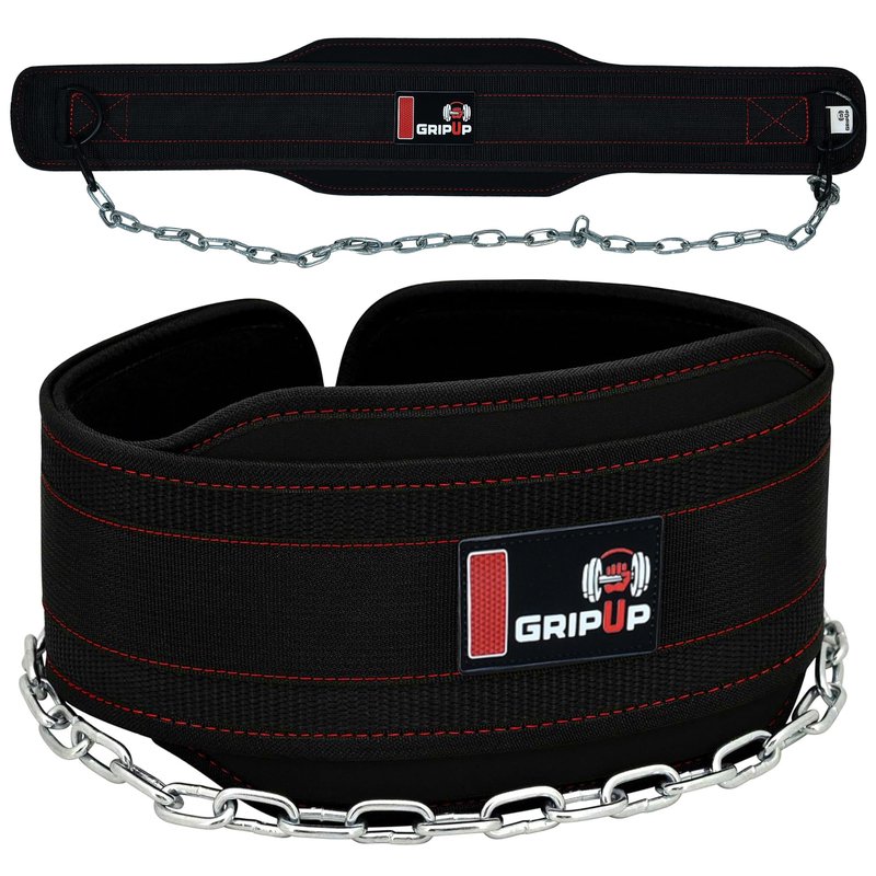 GripUp Premium Dip Belt with Chain for Weightlifting – Heavy Duty Adjustable Chain with Neoprene Padding for Pull Ups, Gym Belt for Powerlifting, Squat, Bodybuilding & Strength Training (One Size)