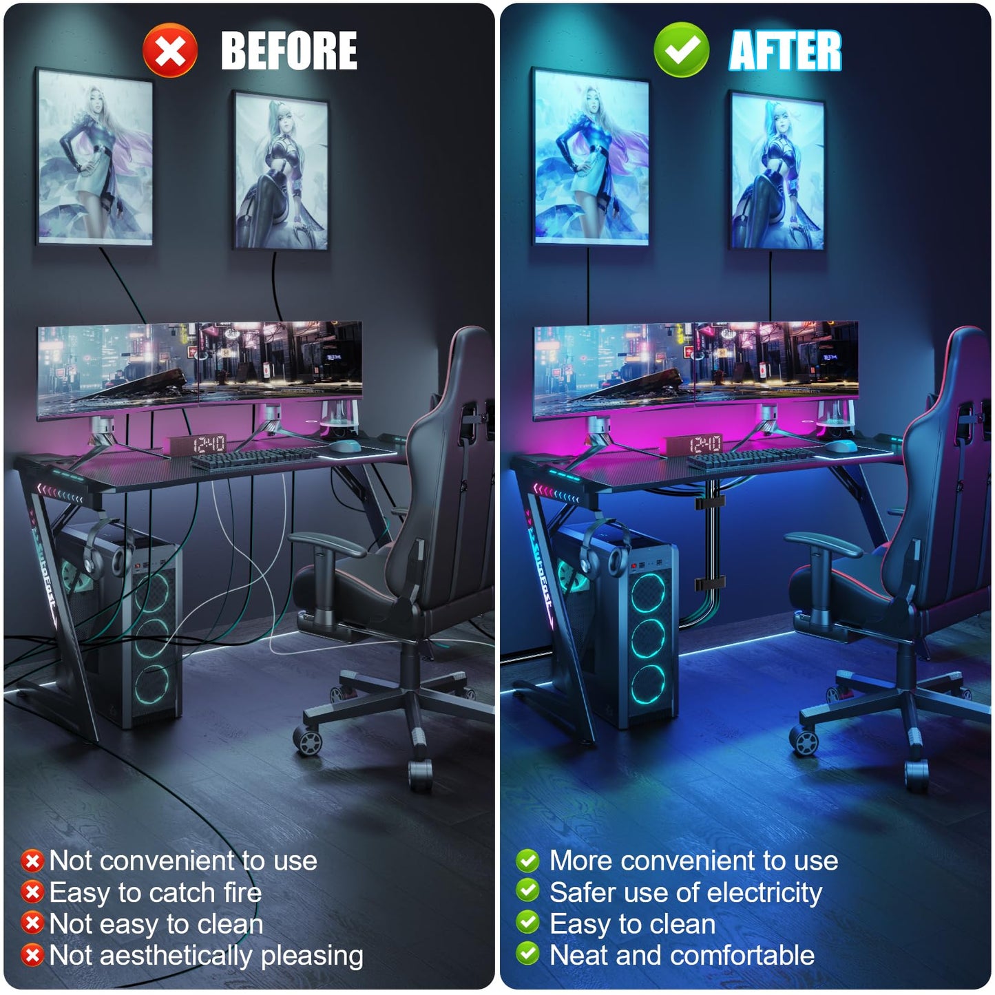 XHF 50 PCS Self Adhesive Cable Clips(L) Black,Wire Clips Cable Management Wire Organizer Cord Holder for Under Desk, Car, Wall, TV PC Ethernet Cable