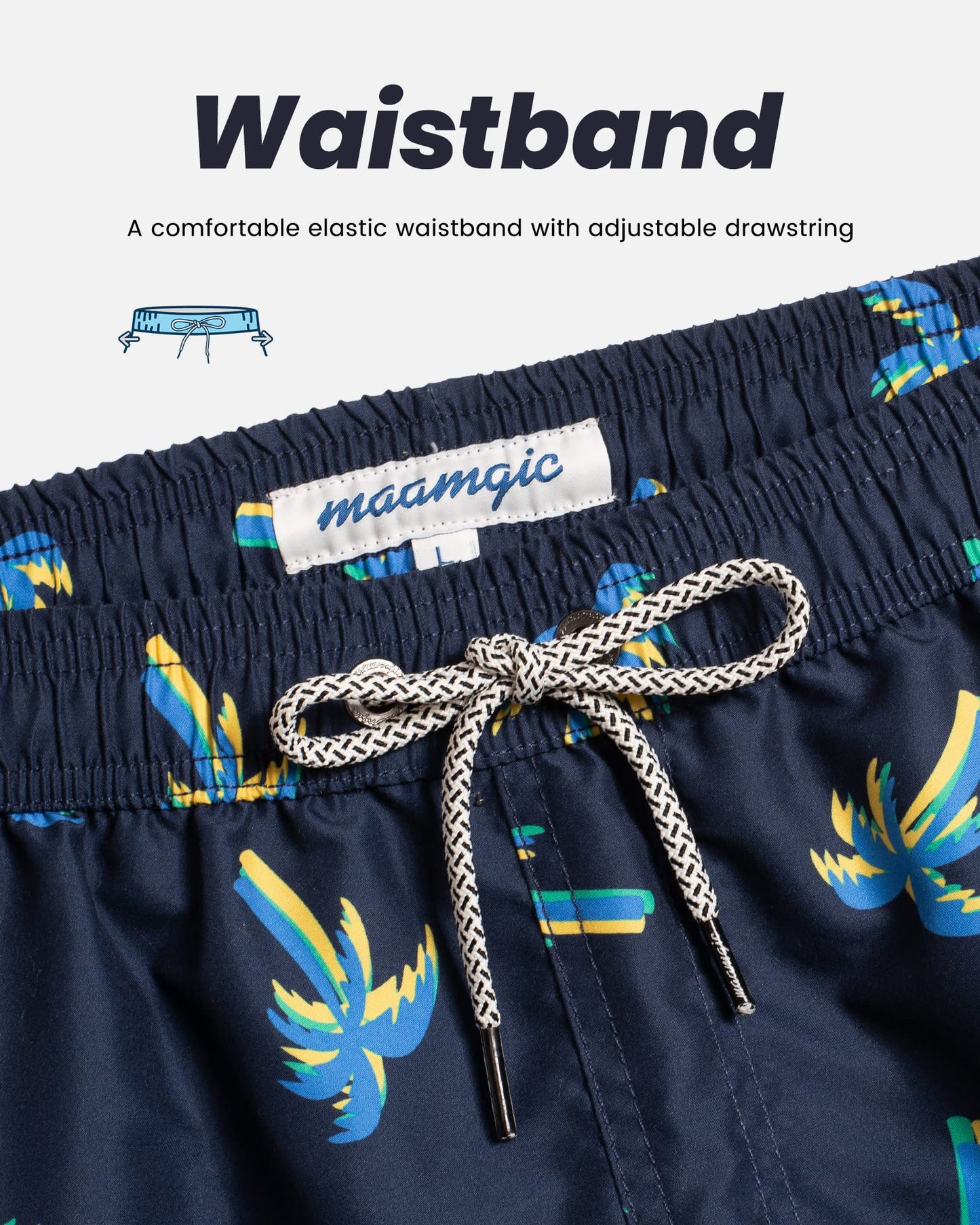 maamgic Mens Swim Trunks Quick Dry Swim Shorts with Mesh Lining Funny Swimwear Bathing Suits 7inch Dark Blue Luminous Coconut Large