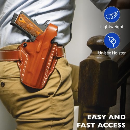 DeSantis Thumb Break Scabbard OWB Holster - Belt Slide Leather Gun Holster, Exact Molding, Fits Glock 19, Glock 19 Gen 5, Glock 19X, Glock 23, Glock 32, Glock 36, Glock 45 - Right Hand Draw, Black