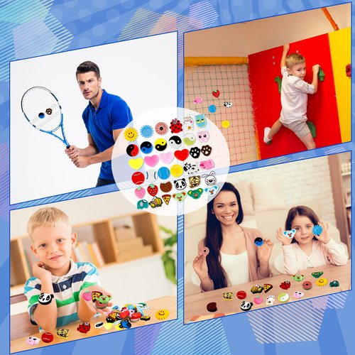 Spaluck 36 Pcs Cute Tennis Racket Vibration Dampener Funny Cartoon Silicone Tennis Absorber Dampeners for Sport Racquetball Tennis
