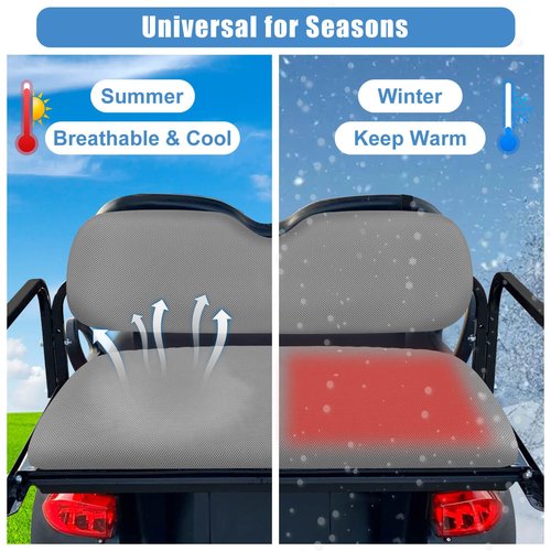 MOSNAI Golf Cart Rear Seat Covers Set for EZGO Club Car Yamaha Aftermarket Rear Seat Cushion, Durable Breathable Bench Seat Covers Washable Polyester Mesh Cloth Without Logo, Gray
