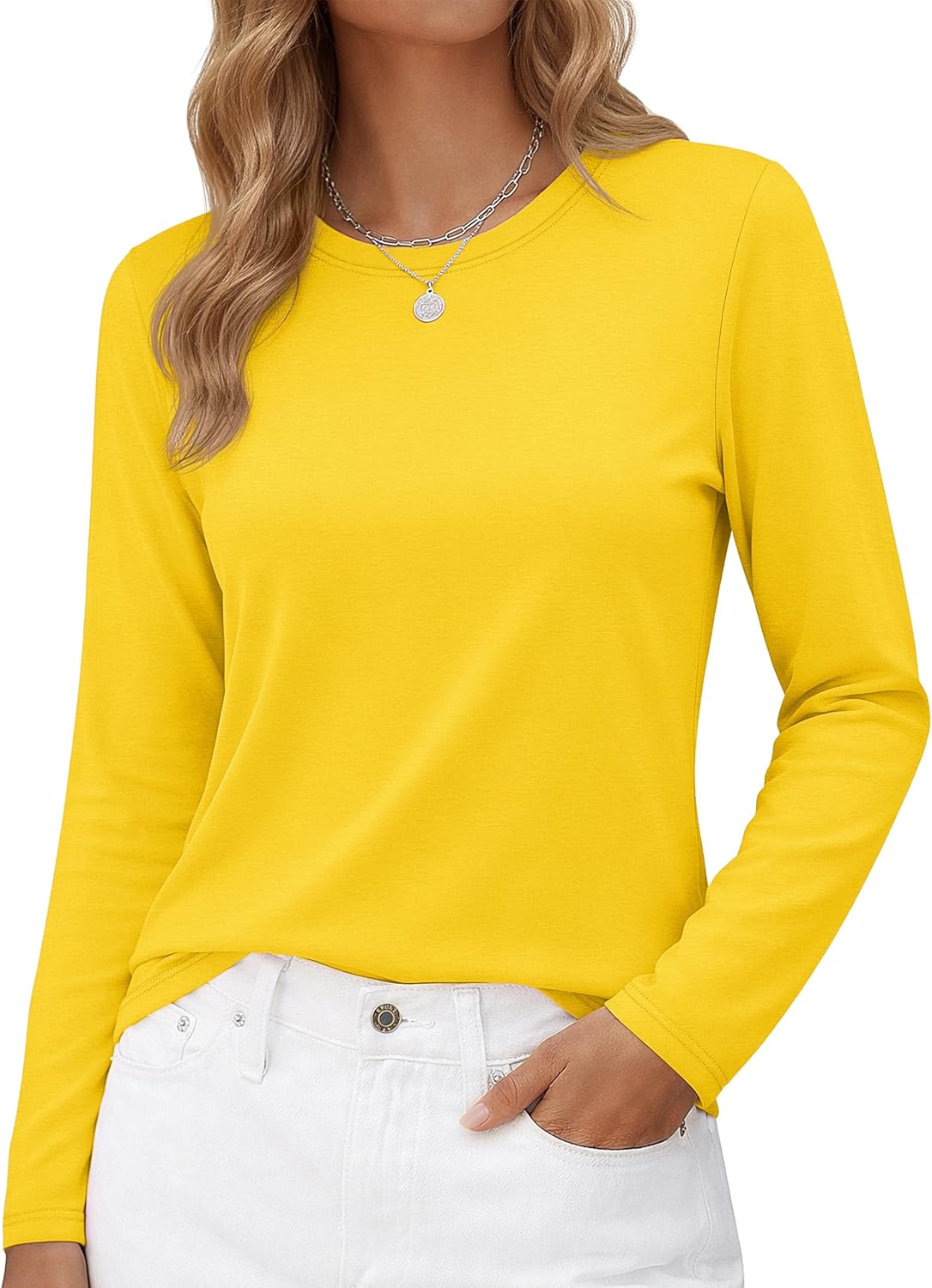 YUCOLEN Long Sleeve Shirts for Women - Soft Cotton Crewneck Casual Tee | Versatile Basic Tops