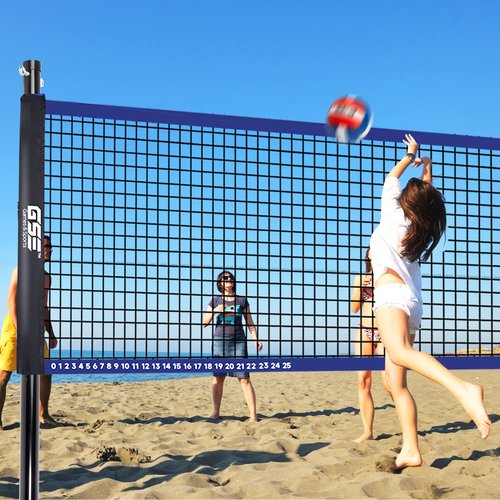 GSE Games & Sports Expert Outdoor Portable Badminton/Volleyball Complete Set with Net System, 4 Badminton Paddles, 3 Shuttlecocks, Volleyball, Boundary Line. Great for Backyards, Parks, Beach, Lawn