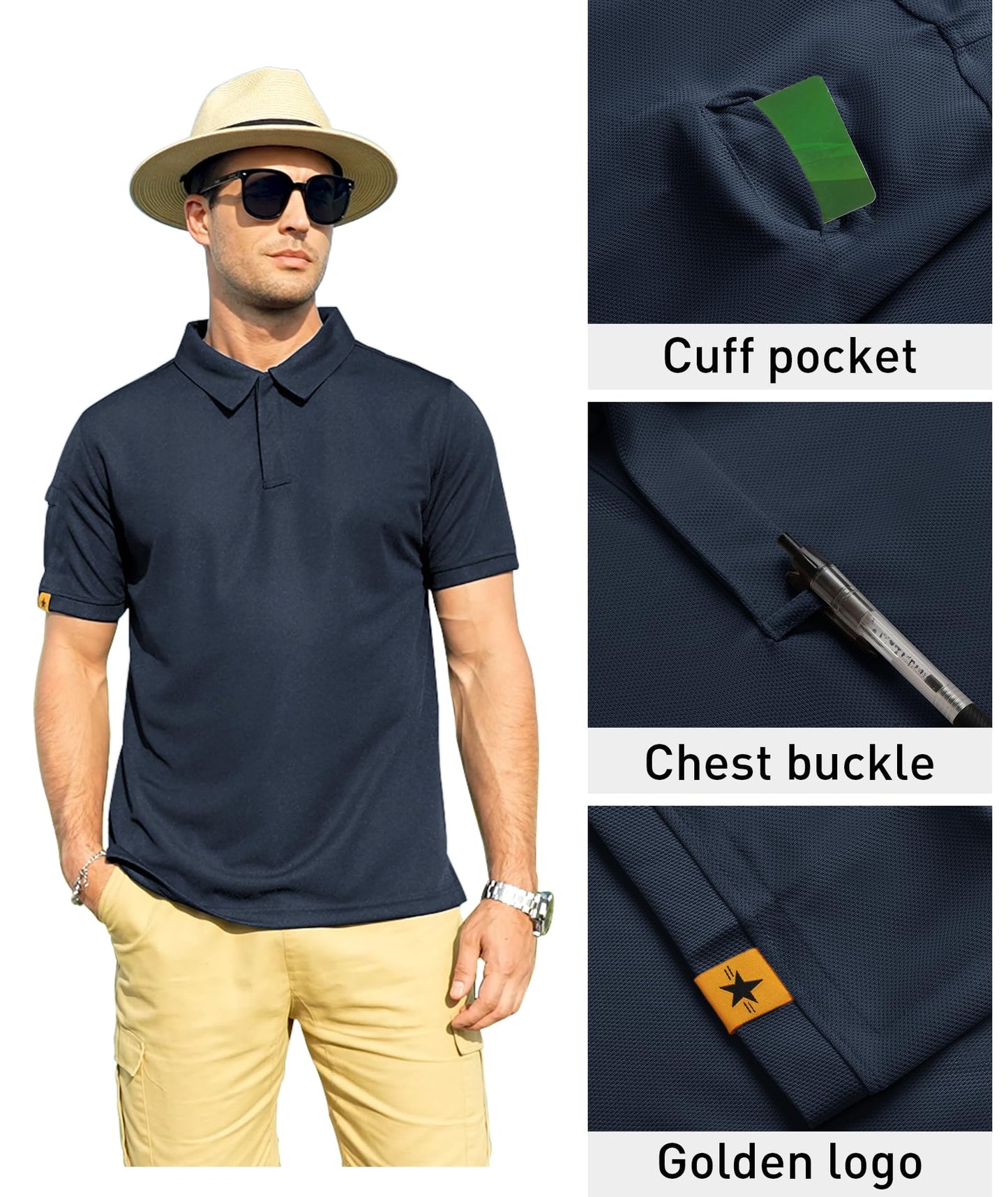 ZITY Mens Polo Shirt Short Sleeve Sports Tactical T-Shirt Athletic Golf Polos Daily Casual Stylish Collared Shirts for Men Navy X-Large