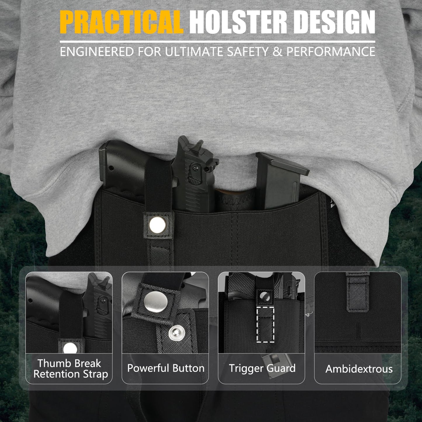 Mostcomtac Belly Band Holster for Men & Women - Breathable Neoprene Gun Holster, Multi - Pocket Tactical Belt for Outdoors, Fits G17-43x, Taurus G3C, G2C and Most 9mm and 383 Handguns（R-L）