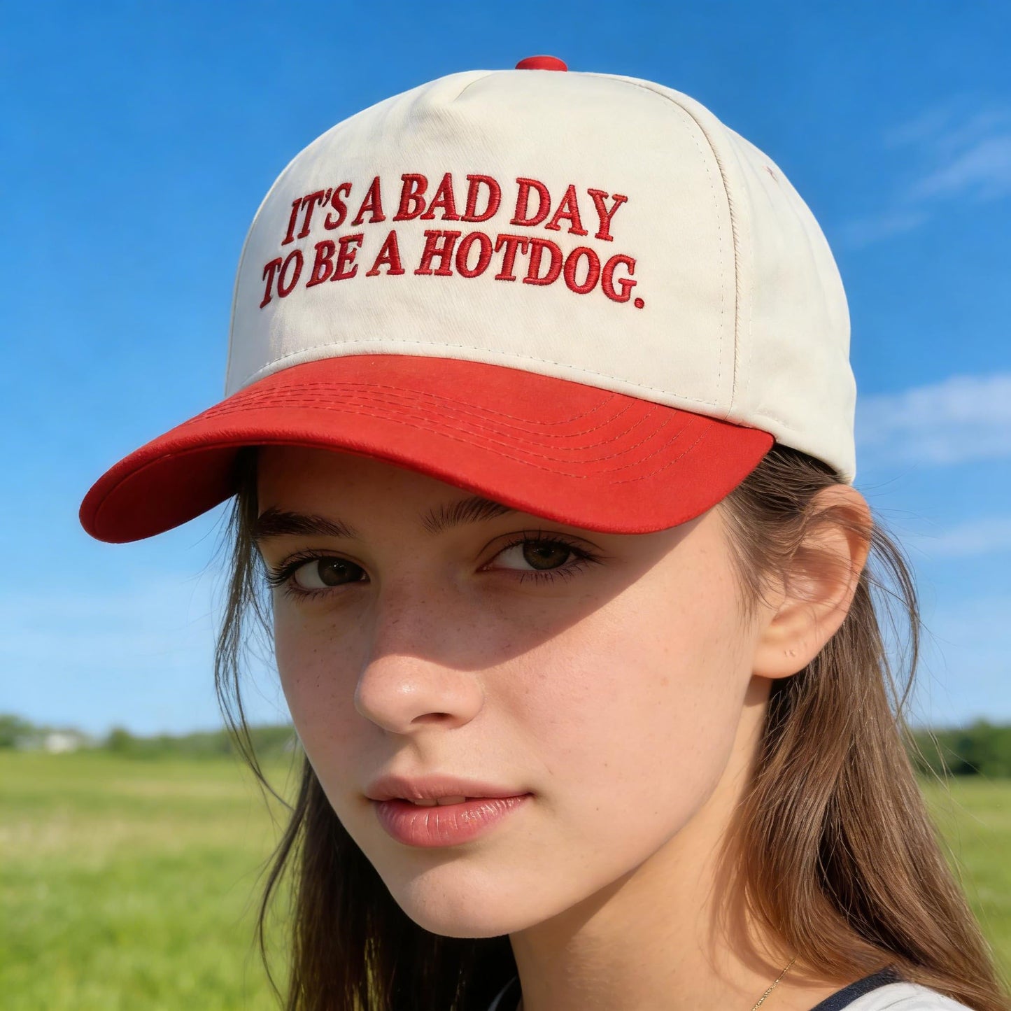 It's a Bad Day to be a Hotdog.Adjustable hat Double-Color Baseball Cap Adjustable Embroidered Baseball caps Outdoor Hats (red)