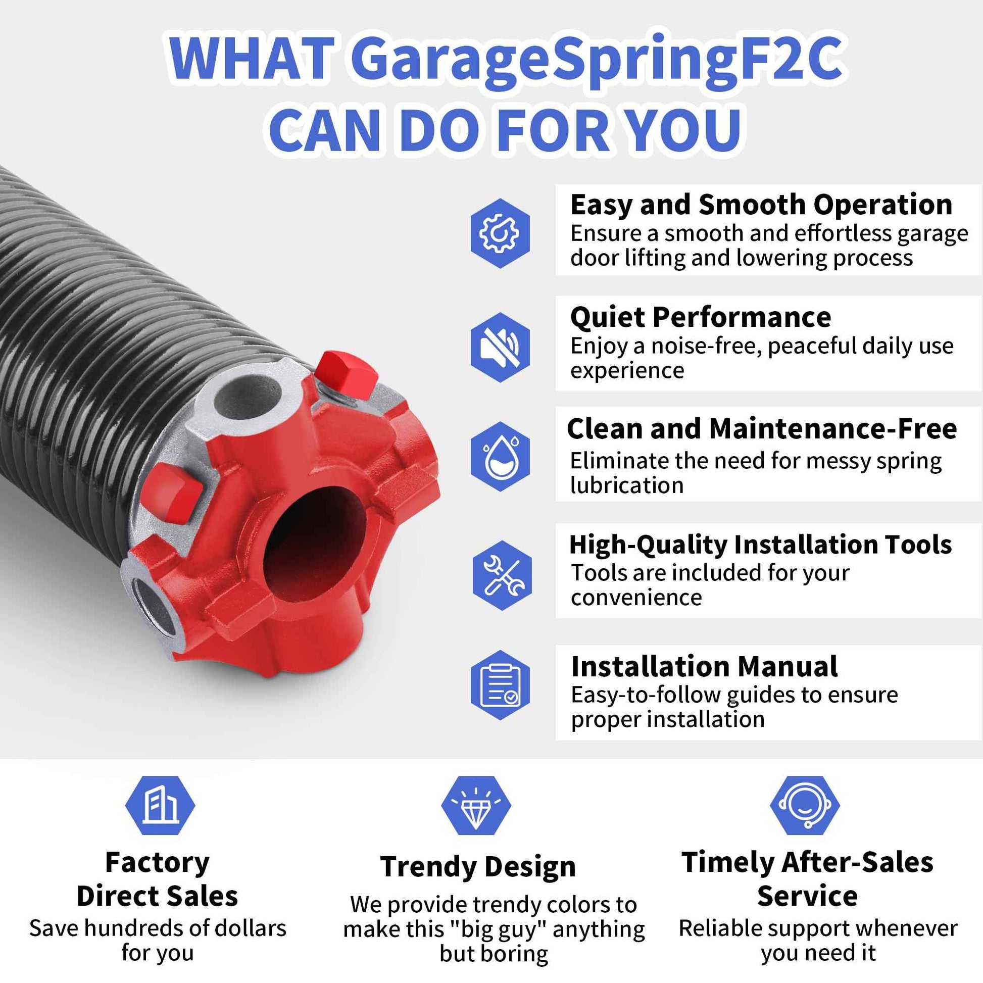 GarageSpringF2C One Pair of 2" Garage Door Torsion Springs, Electrophoresis Coated Garage Spring Set for Replacement with Non-Slip Winding Bars - Size 234x2x27"
