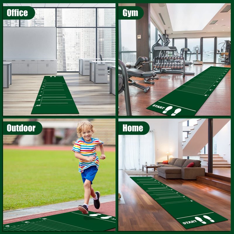 Woanger 12 x 2.5 Ft Long Jump Mat Green Sports Broad Jump Measurement Mat Hash Marks Carpeted Non Slip for Gym School Home Flooring Exercise Workout Training