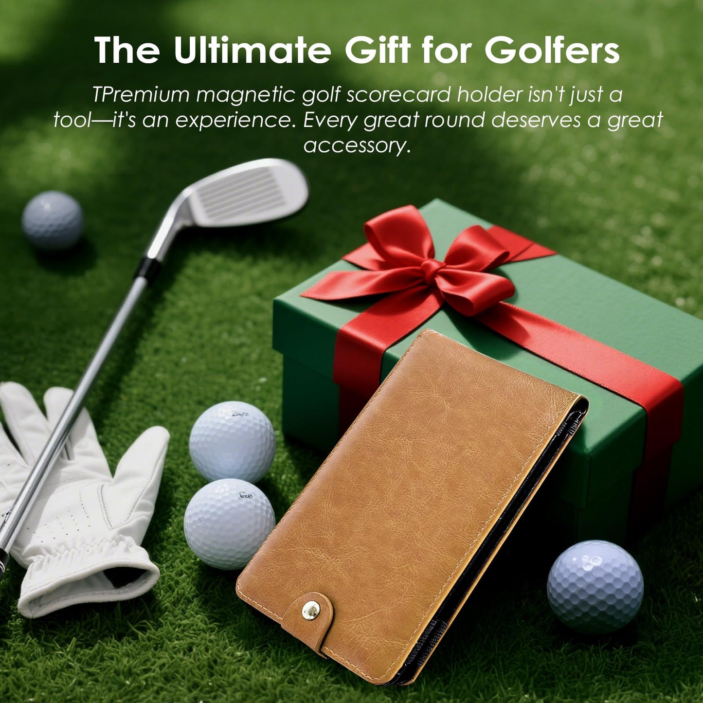 Femlotank Magnetic Golf Scorecard Holde, Premium Leather, All-in-One Design, Gold Club Bag Accessories, Universal Fit for Most Scorecards, Slim Profile for Back Pocket Carry (Beige)