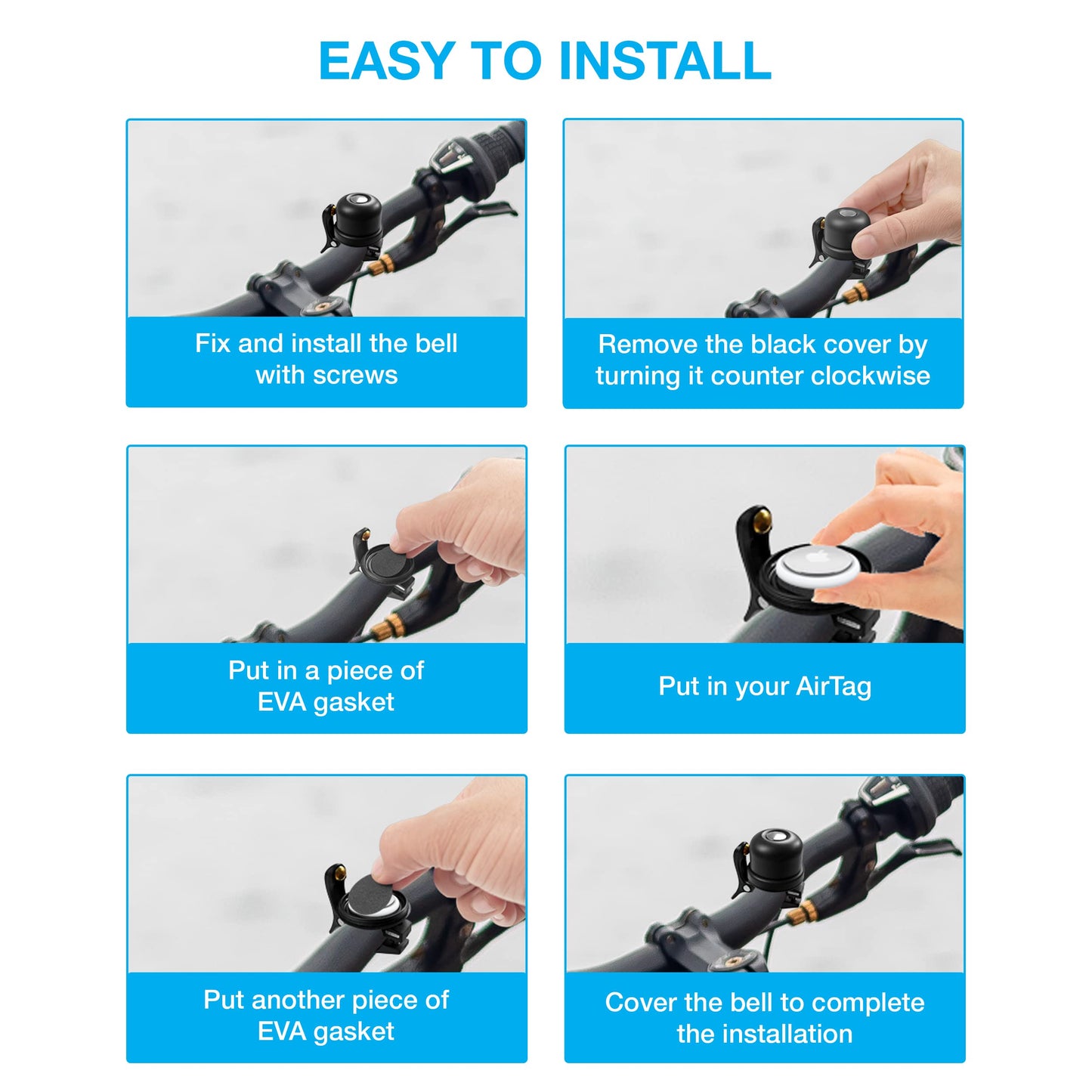 Hidden Design AirTag Bike Bell with Loud Sound and Water-Resistant Holder - Premium Quality, Lightweight, and Easy to Install - Enhance Safety and Track Your Bike with Ease!