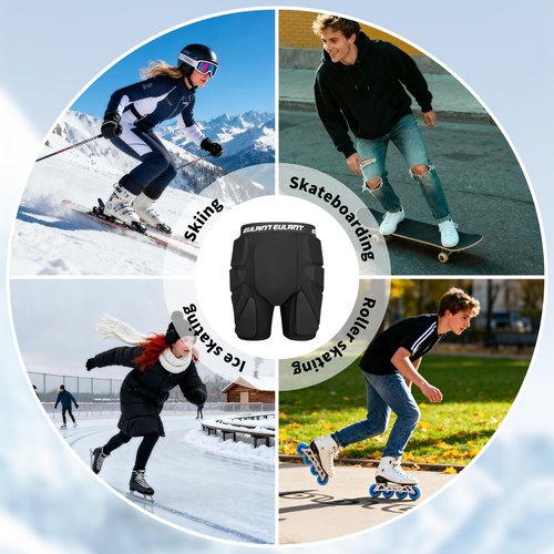 EULANT 3D Protection Hip Butt Pads Protective Padded Shorts Crash Pad Impact Gear for Skiing Skating Snowboarding Black