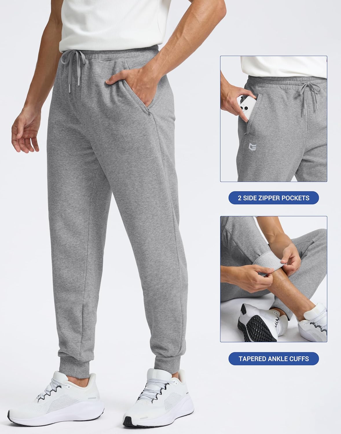 Skiennix Men's Cotton Fleece Joggers - Warm Athletic Sweatpants with Zipper Pockets | Winter Lounge Wear