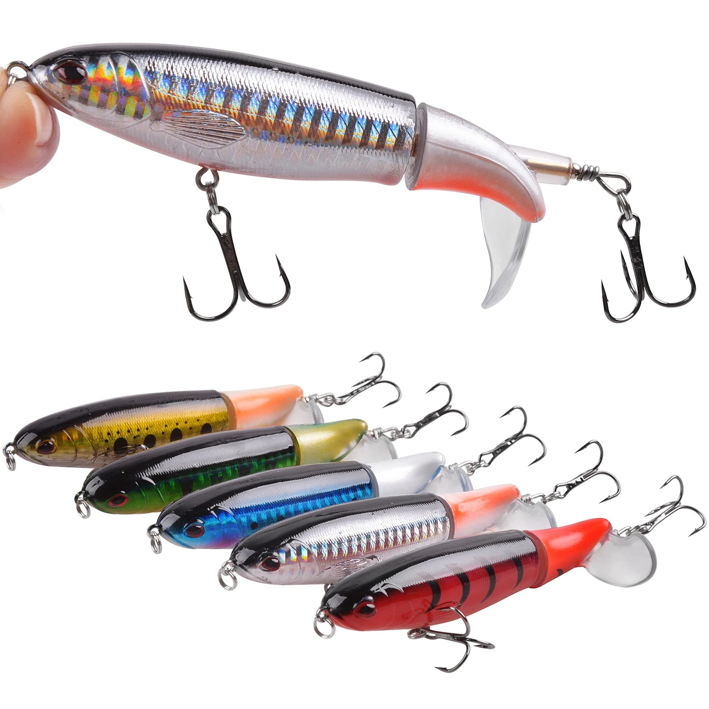 Bass Fishing Lures Set,Plopping Minnow Lure with Floating Rotating Tail Freshwater Artificial Hard Baits Swimbait Slow Sinking Lures for Trout Pike Walleye