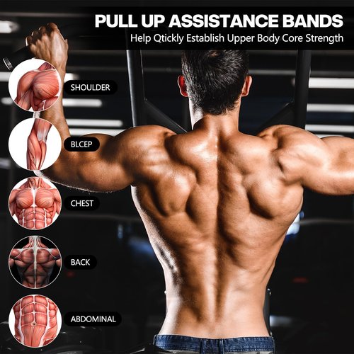 Soulchen Resistance Bands Pull up Assistance Band Set 530 Lbs 4 Pcs Exercise Bands with Assist Belt Nylon Strap and Door Anchor for Working Out Body Stretching Training Home Fitness Muscle Training