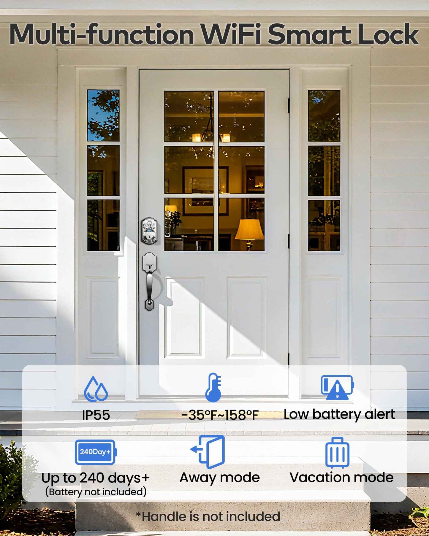 TEEHO TE012W WiFi Smart Lock, Fingerprint Door Lock with Built-in Wi-Fi, Keyless Entry Keypad Smart Deadbolt, App Remote Control, Alexa Compatible, IP55 Waterproof for Front Door – Satin Nickel