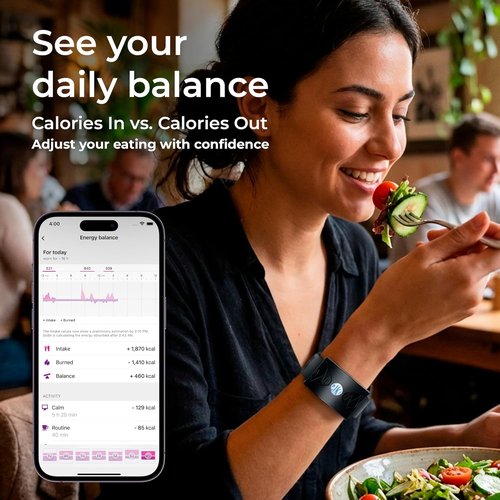 HEALBE Calorie Tracker - Smart Band for Automatic Calorie Intake | 24/7 Heart Rate, Waterproof, App-Connected