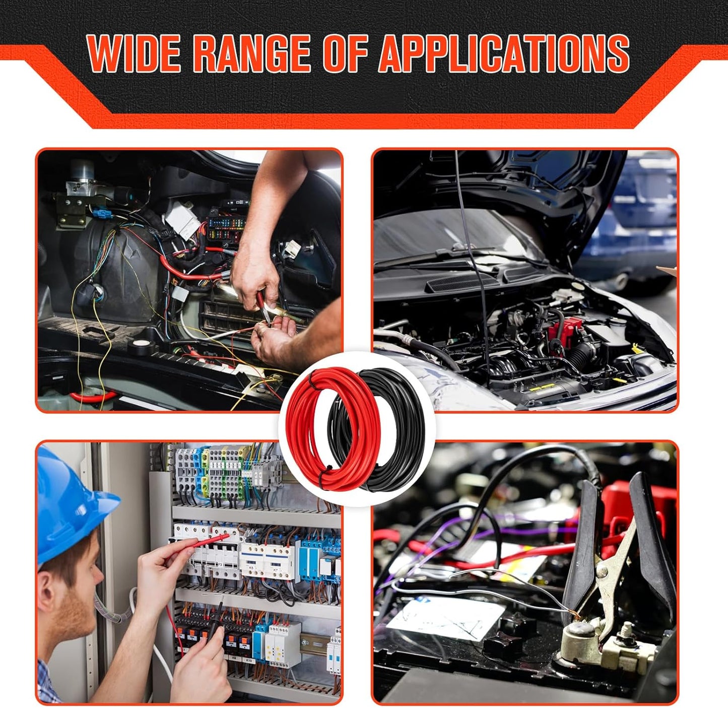 6 Gauge Wire - 20 FT Black & 20 FT Red Battery Cable | Copper Welding Wire with Connectors