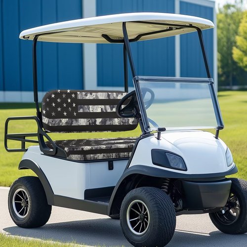SEANATIVE Universal Fit Golf Cart Seat Covers Breathable Club Golf Cart Seat Cushions American Flag 2-Pack with Non-Slip Backing Golf Car Accessories Quick-Install Cover