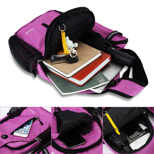 Fancosni Crossbody Sling Bags for Women Men, Lightweight Shoulder Bag, Multipurpose Backpack for Travel, Hiking, Shopping, Walking, Biking, Cycling, Earphone Hole, Purple