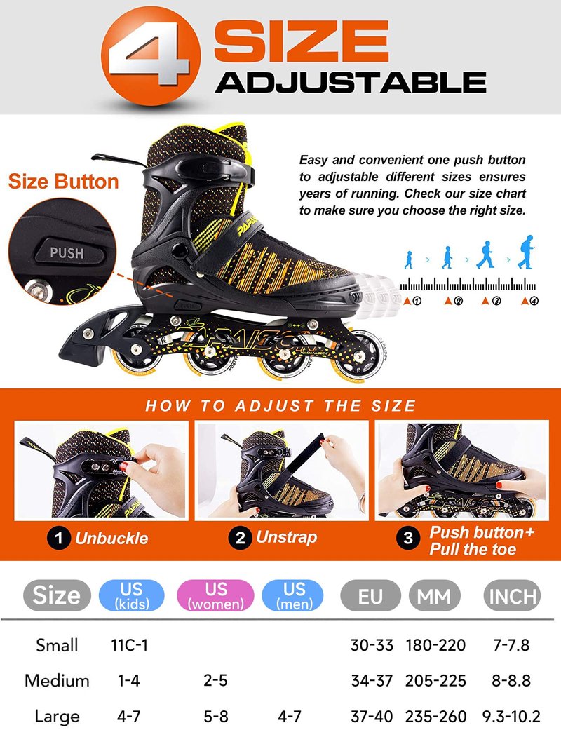 PAPAISON Inline Skates for Boys and Girls with Full Light up Wheels, Beginner Adjustable Illuminating Roller Skates for Kids Youth Women and Men