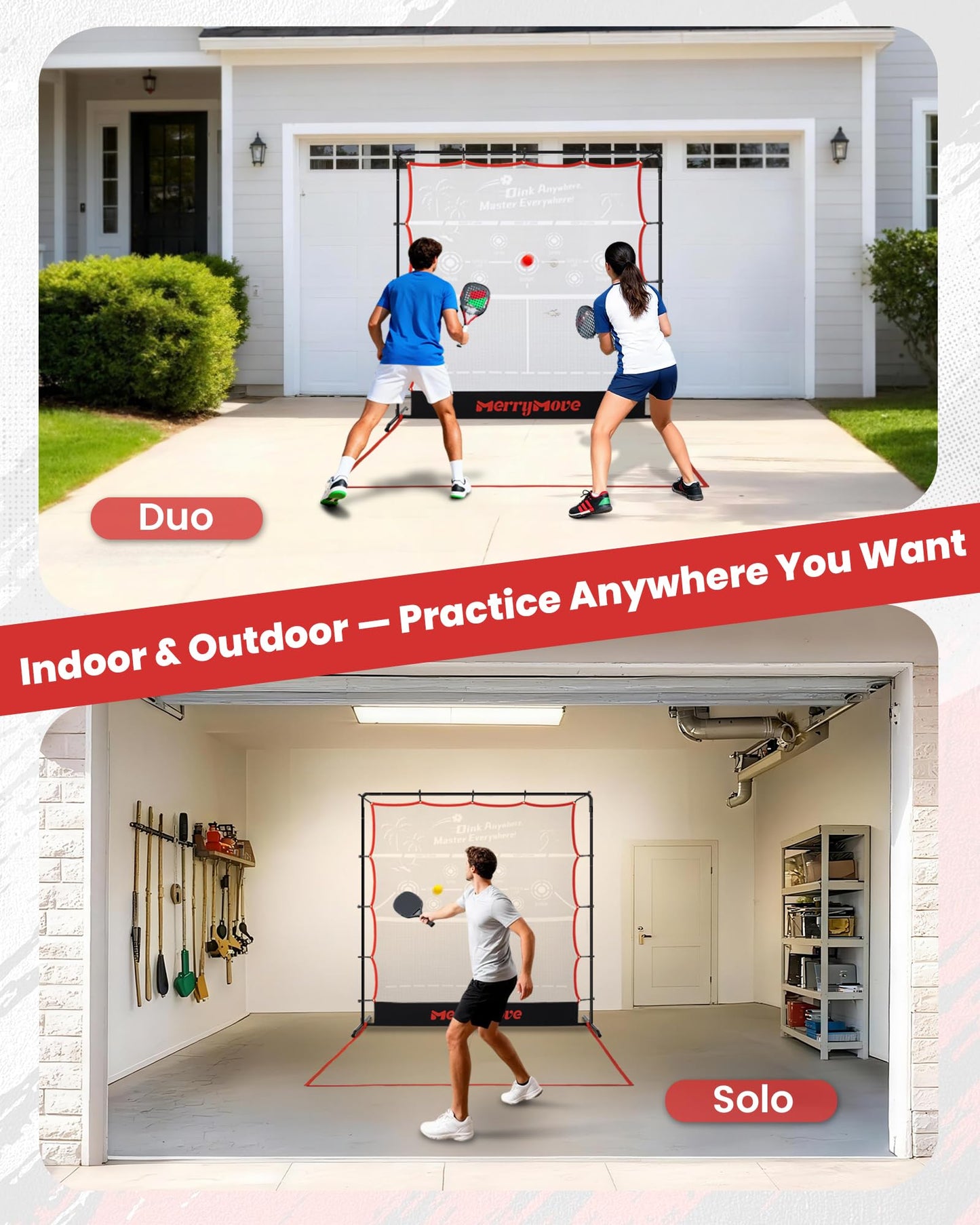 MerryMove Pickleball Rebounder Practice Net: 6FT Strong Metal Frame Pickleball Trainer Net, Portable for Outdoor Driveway Backyard and Indoor Garage Training Rebounder for Dink Volley Tennis