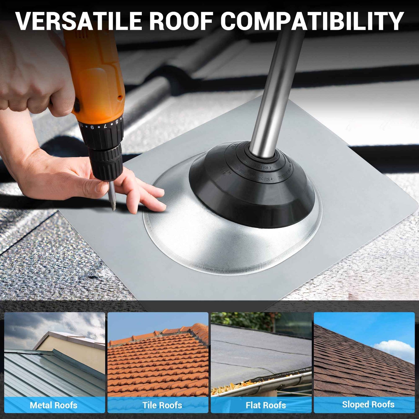 Aothotop Metal Roof Pipe Flashing, Base 12" W x 15" L Roof Flashing, Pipe OD 1.5"-4", Silicone Pipe Flashing Boot, High Temp Flexible Roof Pipe Boot