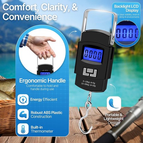 Flexzion Digital Hanging Scale - 110lb Portable Luggage & Fish Scale with LCD Display & Stainless Steel Hook